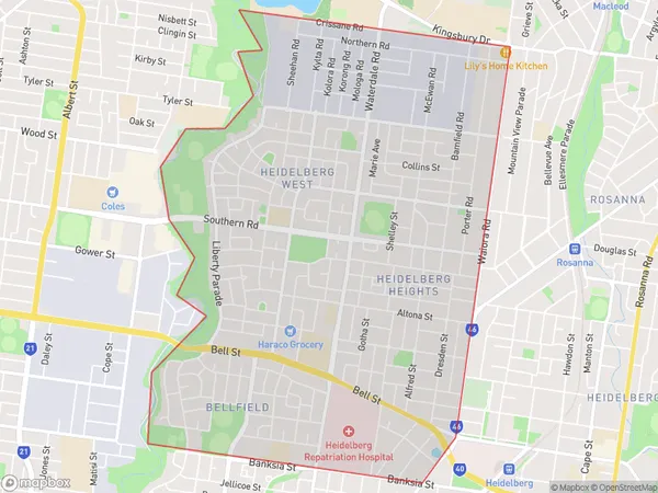 ZipCode 3081 Areas Map for Heidelberg West