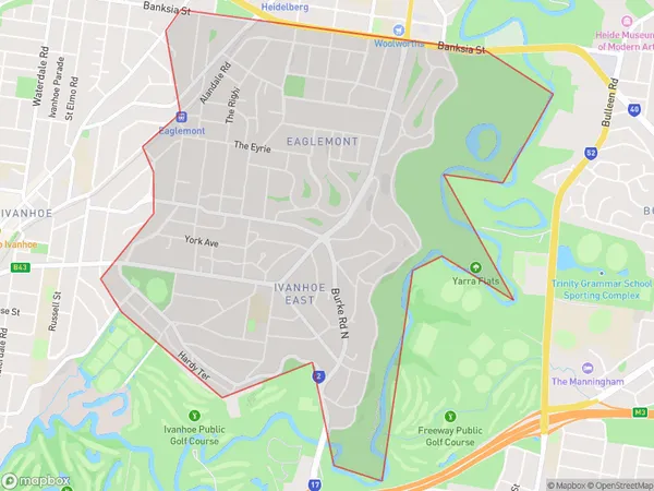 AU PostCode 3079 Suburbs Map for Ivanhoe East - Eaglemont