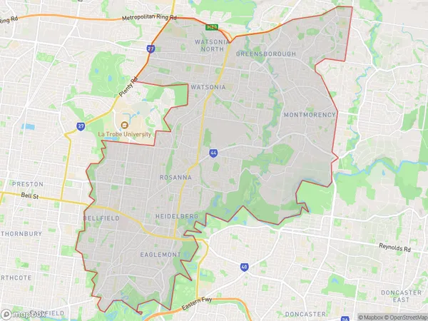 Banyule, Victoria Polygon Area Map