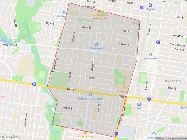 ZipCode 3072 Areas Map for Preston - West