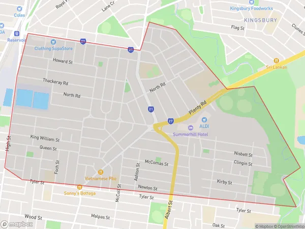 Reservoir South East, Victoria Polygon Area Map