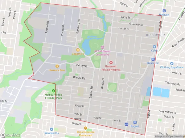 Reservoir South West, Victoria Polygon Area Map