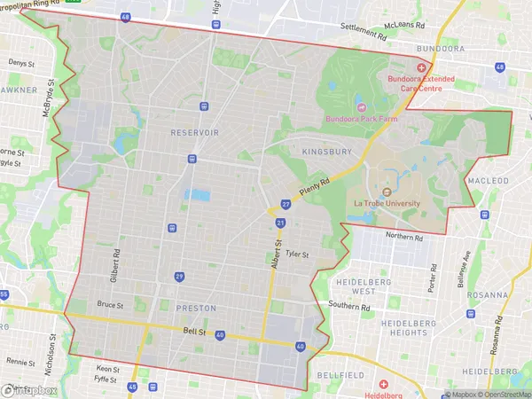 Darebin North, Victoria Polygon Area Map