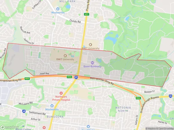 Bundoora North, Victoria Polygon Area Map