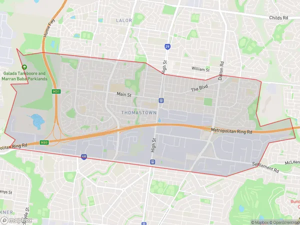 Thomastown, Victoria Polygon Area Map