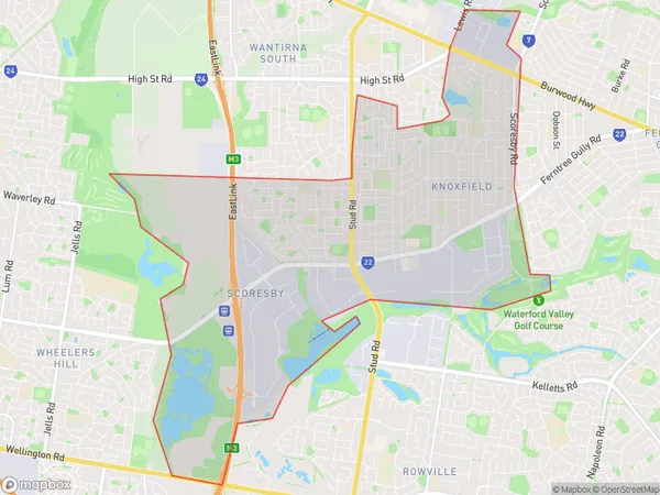 ZipCode 3180 Areas Map for Knoxfield - Scoresby