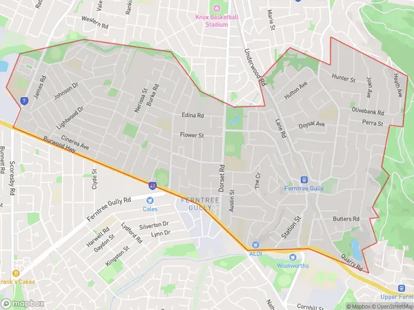 ZipCode 3156 Areas Map for Ferntree Gully (North)