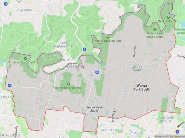 AU PostCode 3113 Suburbs Map for Warrandyte - Wonga Park