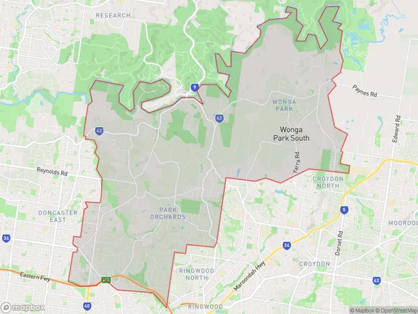 Manningham East, Victoria Polygon Area Map