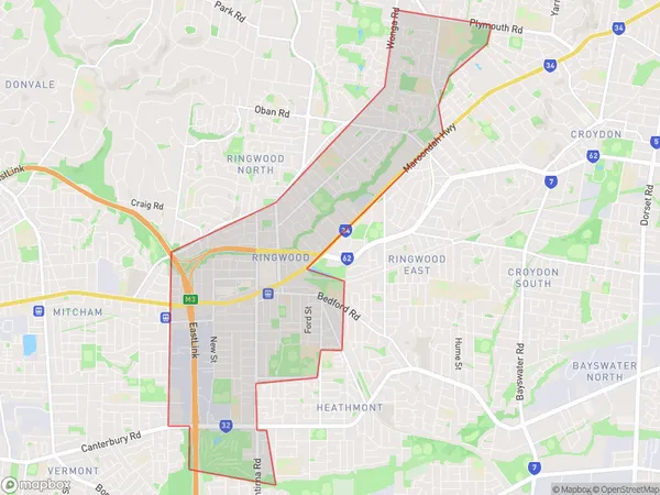 AU PostCode 3134 Suburbs Map for Ringwood