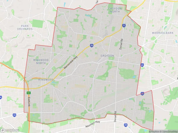 Maroondah, Victoria Polygon Area Map