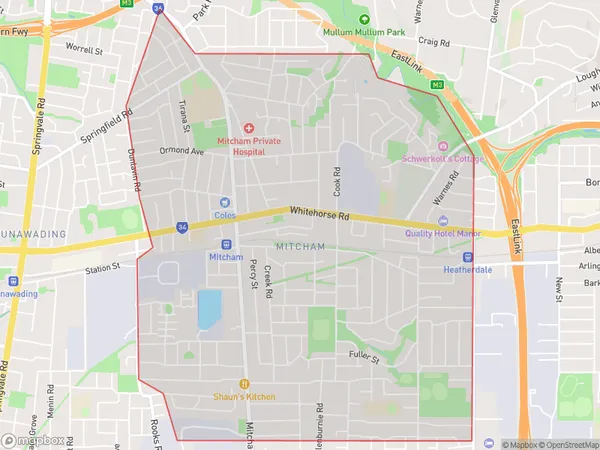 ZipCode 3132 Areas Map for Mitcham (Vic.)