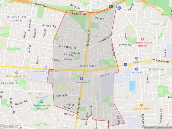 AU PostCode 3131 Suburbs Map for Nunawading