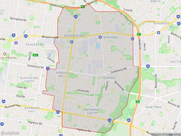 Whitehorse East, Victoria Polygon Area Map