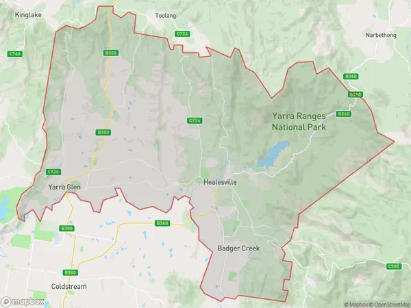 Healesville Yarra Glen, Victoria Polygon Area Map