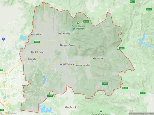 Yarra Ranges, Victoria Polygon Area Map