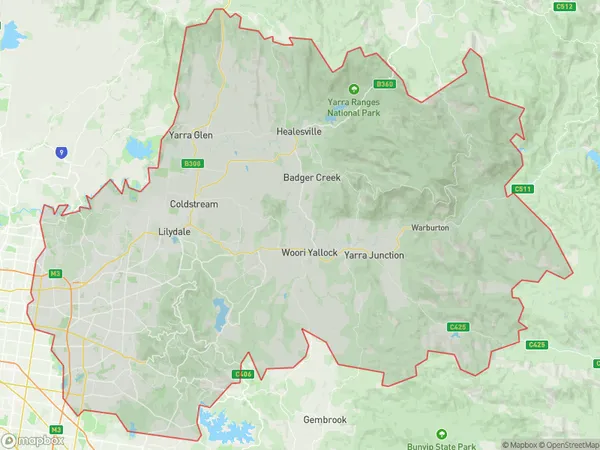 Melbourne Outer East, Victoria Polygon Area Map