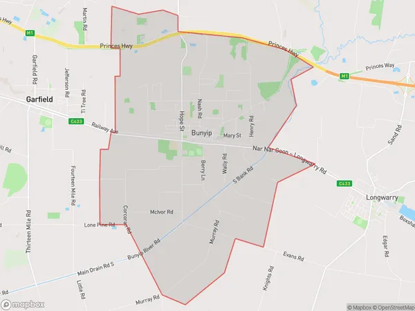 ZipCode 3812 Areas Map for Bunyip - Garfield