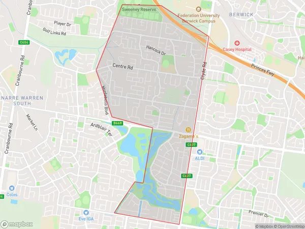 Berwick South West, Victoria Polygon Area Map