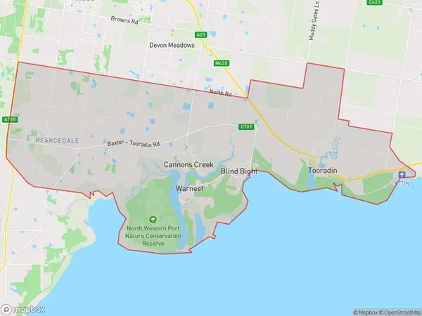 Pearcedale Tooradin, Victoria Polygon Area Map