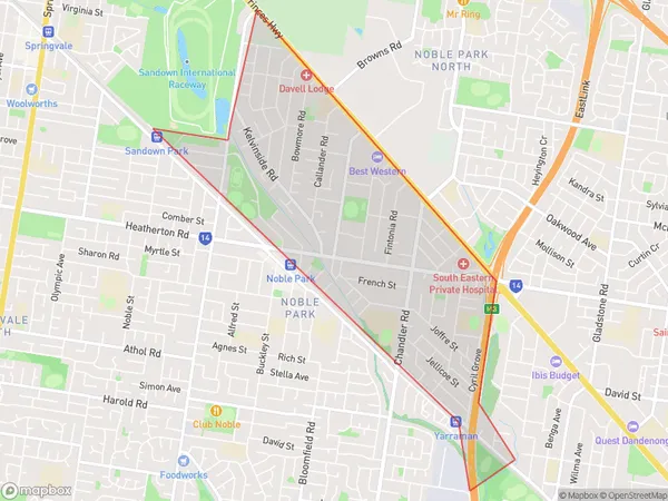 AU PostCode 3174 Suburbs Map for Noble Park - East