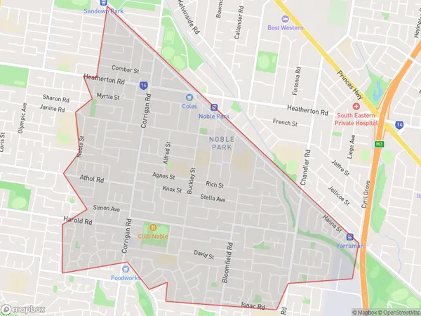 Noble Park West, Victoria Polygon Area Map