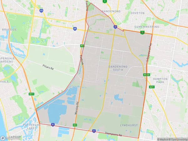 Dandenong South, Victoria Polygon Area Map