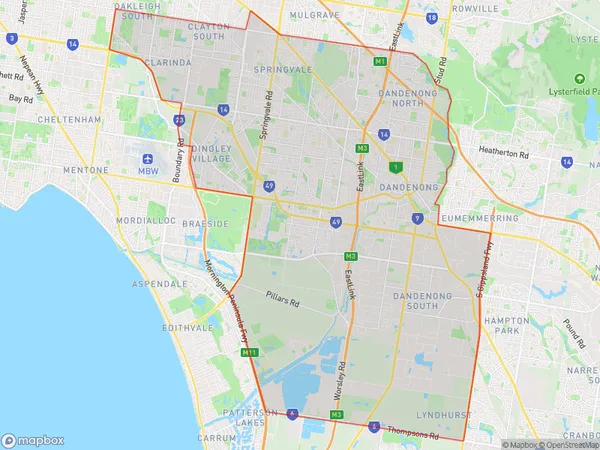 Dandenong, Victoria Polygon Area Map