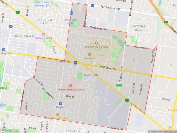 Clayton, Victoria Polygon Area Map