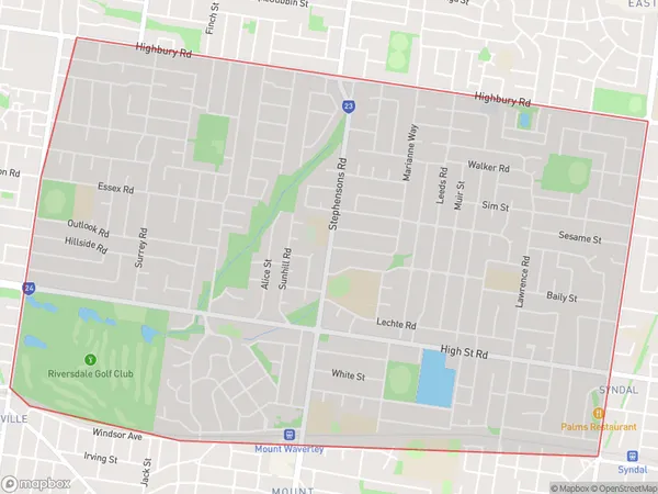 Postal Code 3148 Regions Map for Mount Waverley - North