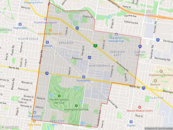 ZipCode 3166 Areas Map for Oakleigh - Huntingdale