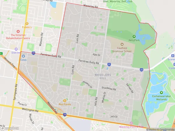 Wheelers Hill, Victoria Polygon Area Map