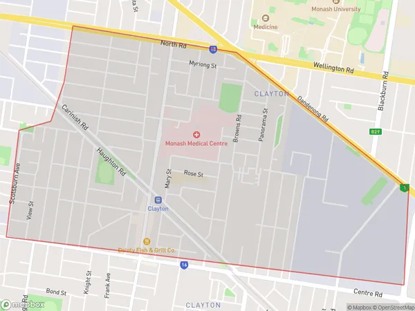 Clayton Central, Victoria Polygon Area Map