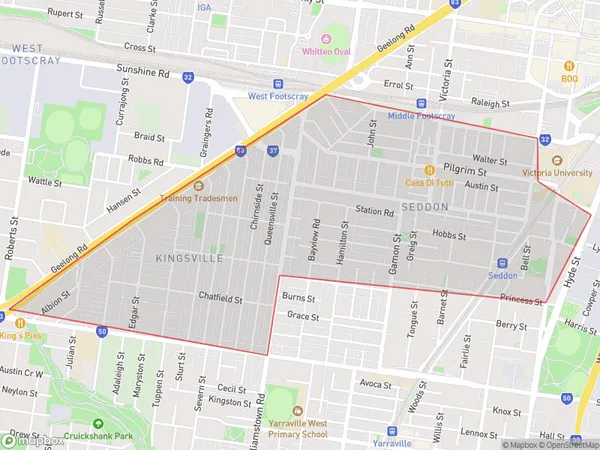 AU PostCode 3012 Suburbs Map for Seddon - Kingsville