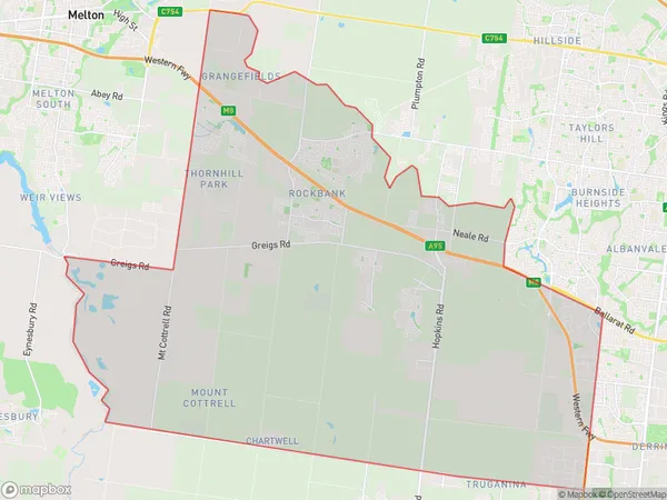 AU PostCode 3335 Suburbs Map for Rockbank - Mount Cottrell