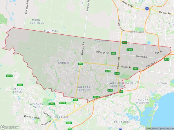 AU PostCode 3029 Suburbs Map for Tarneit