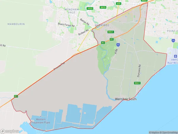 AU PostCode 3030 Suburbs Map for Werribee - South