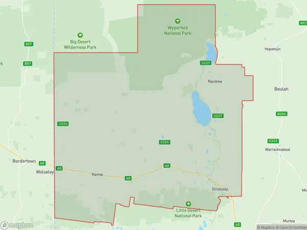 AU PostCode 3395 Suburbs Map for Nhill Region