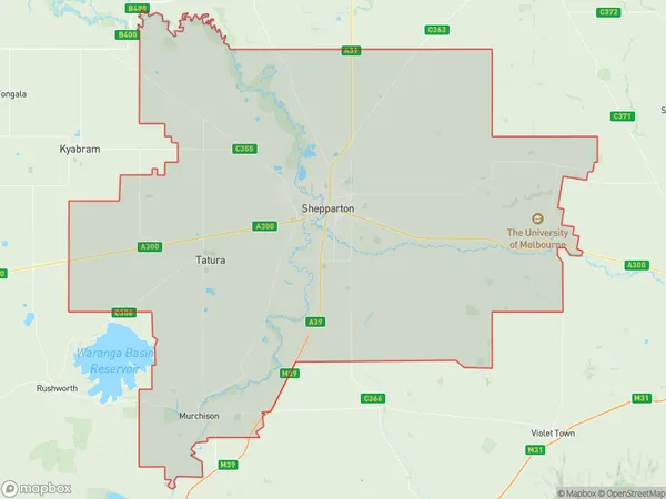 Shepparton, Victoria Polygon Area Map