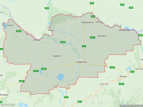 Shepparton, Victoria Polygon Area Map