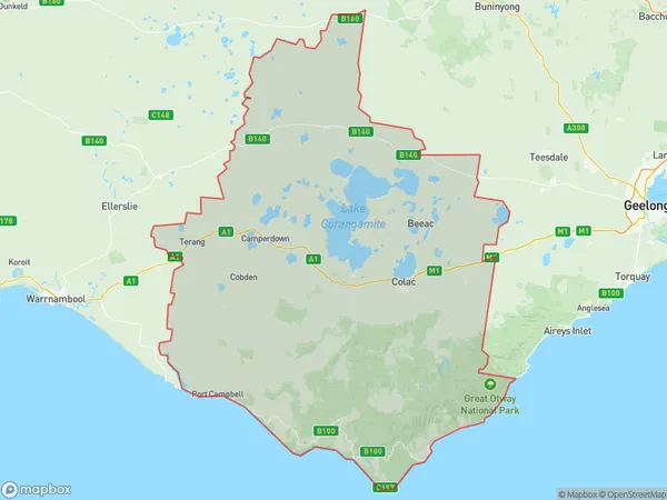 Colac Corangamite, Victoria Polygon Area Map