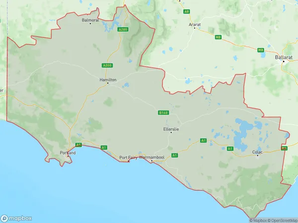 Warrnambool and South West, Victoria Polygon Area Map