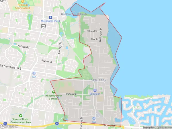 AU PostCode 4160 Suburbs Map for Ormiston