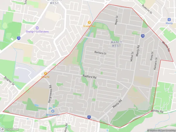 AU PostCode 4179 Suburbs Map for Manly West