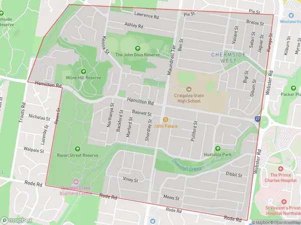 AU PostCode 4032 Suburbs Map for Chermside West