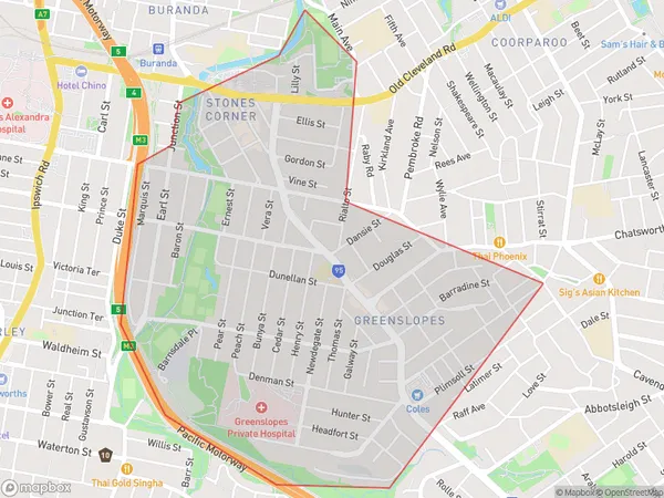 Postal Code 4103 Regions Map for Greenslopes