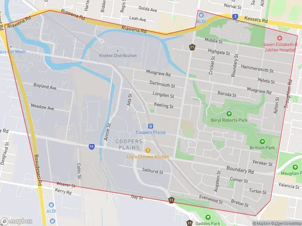 AU PostCode 4108 Suburbs Map for Coopers Plains