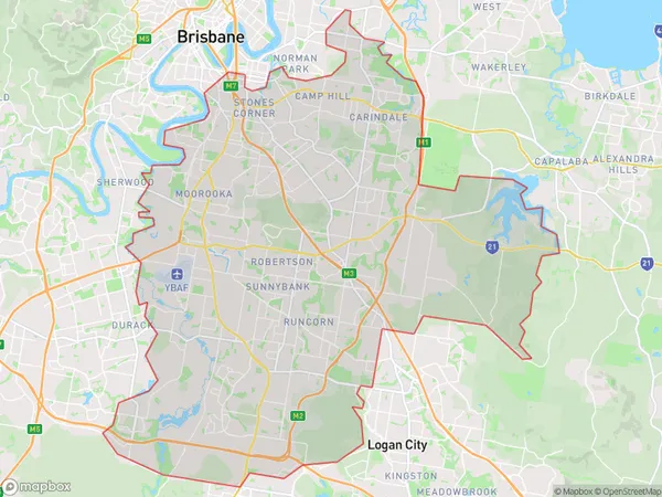 Brisbane South, Queensland Polygon Area Map