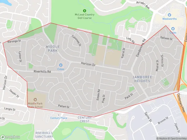 Middle Park Jamboree Heights, Queensland Polygon Area Map