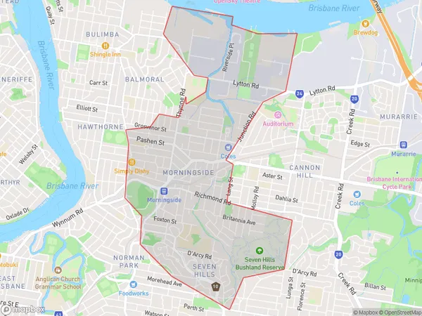 AU PostCode 4170 Suburbs Map for Morningside - Seven Hills